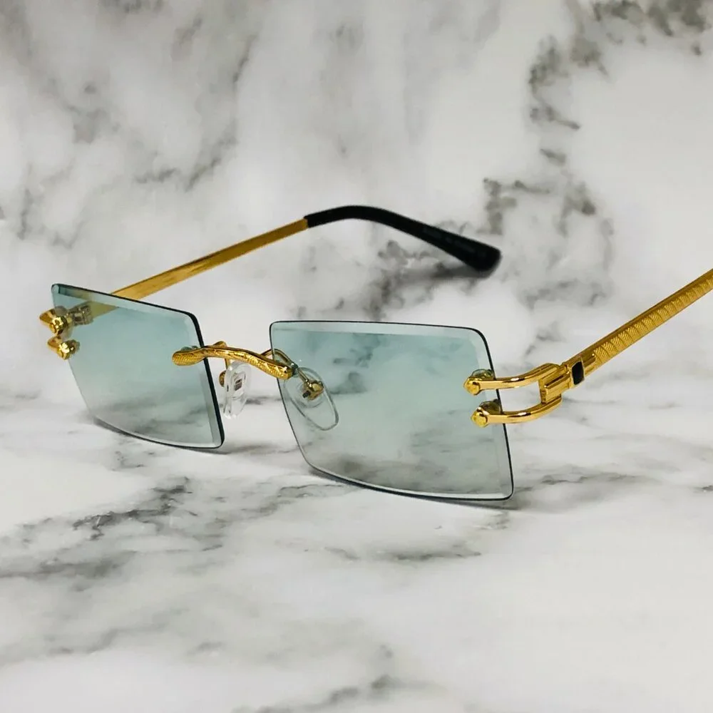 Men Women Sunglasses Square Green Lens Fashion Gold Frame Rapper Icedout Lentes